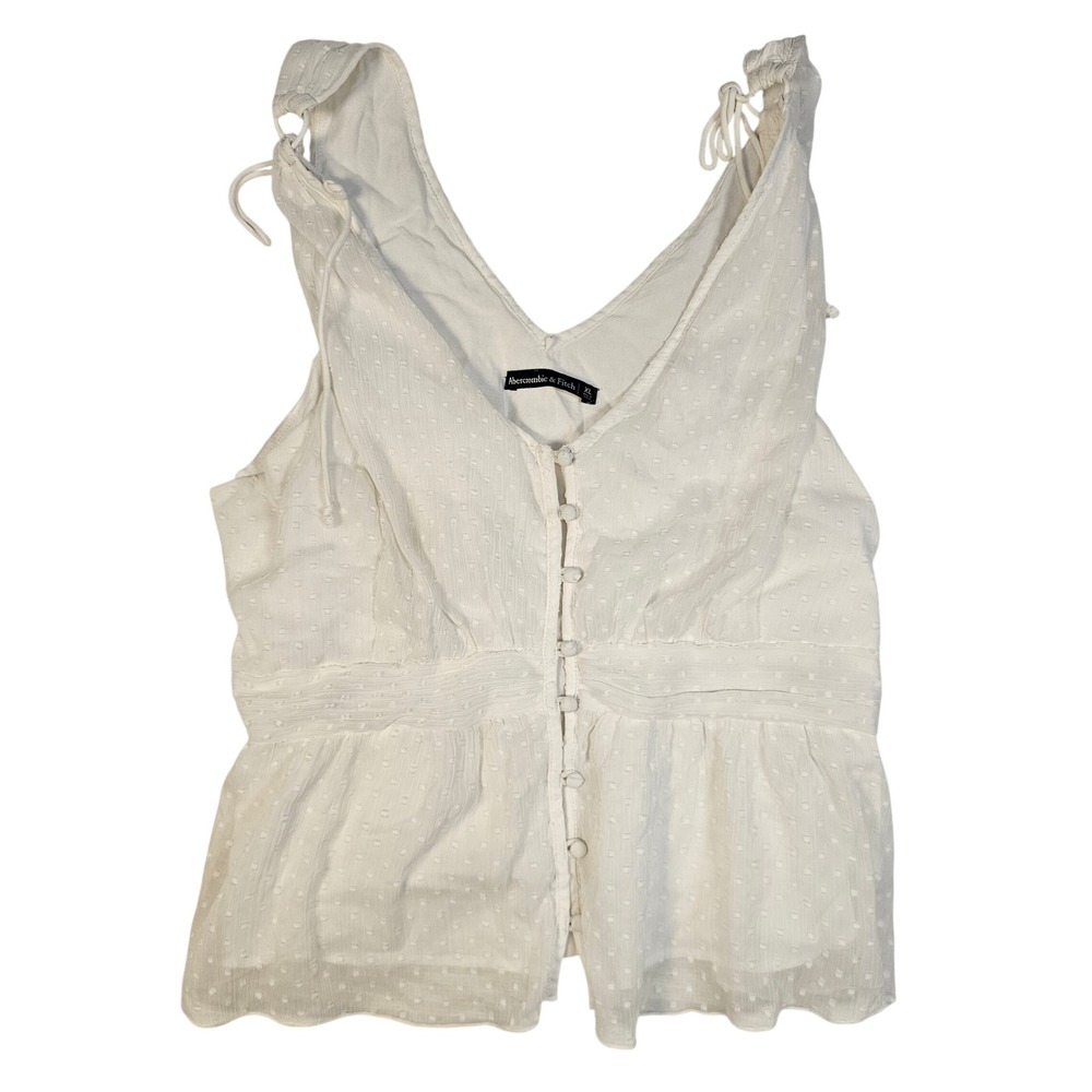 Abercrombie & Fitch White Dobby Button Front PeplumTop XL Sleeveless TieShoulder
